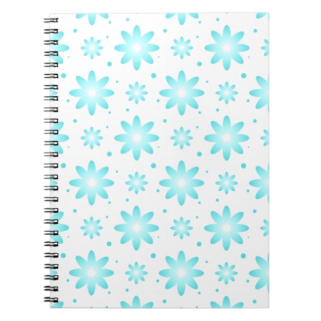 White and turquoise delicate daisy, dots pattern  notebook (Front)