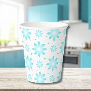 White and turquoise delicate daisy, dots pattern paper cups