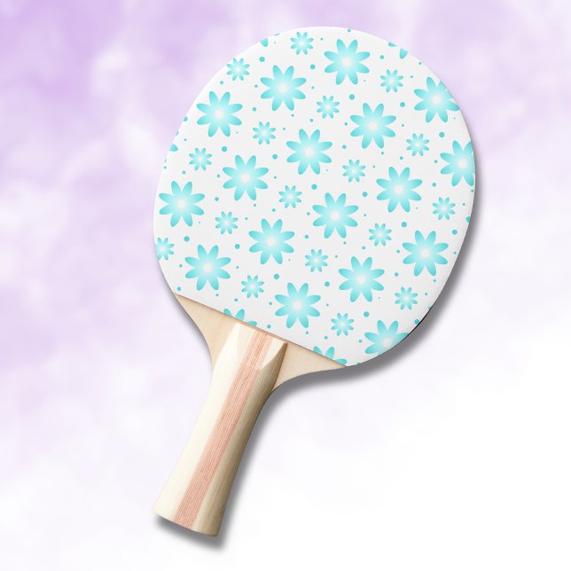 White and turquoise delicate daisy, dots pattern  ping pong paddle (Creator Uploaded)