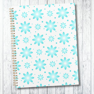 White and turquoise delicate daisy, dots pattern planner