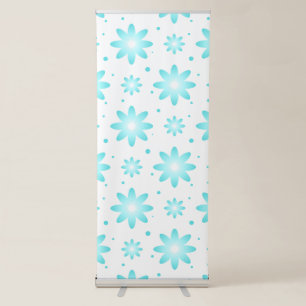 White and turquoise delicate daisy, dots pattern retractable banner