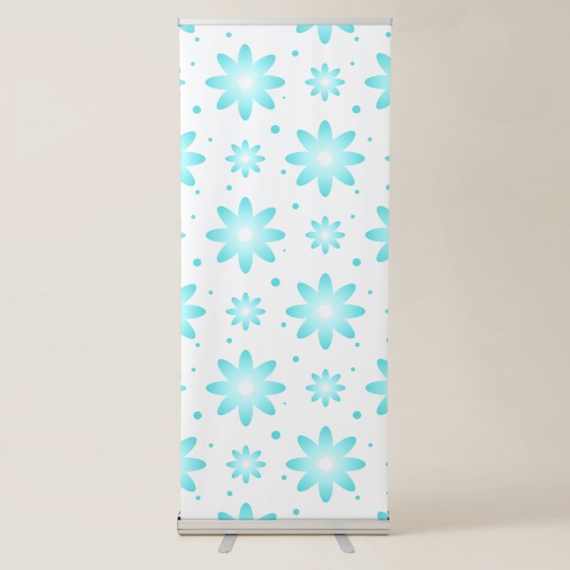 White and turquoise delicate daisy, dots pattern  retractable banner (Front)