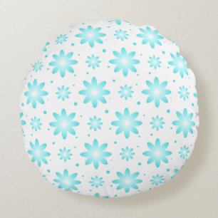 White and turquoise delicate daisy, dots pattern round cushion