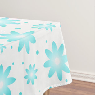 White and turquoise delicate daisy, dots pattern tablecloth