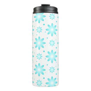 White and turquoise delicate daisy, dots pattern  thermal tumbler
