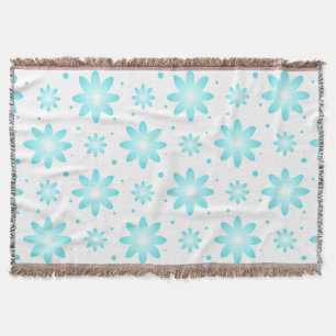 White and turquoise delicate daisy, dots pattern  throw blanket