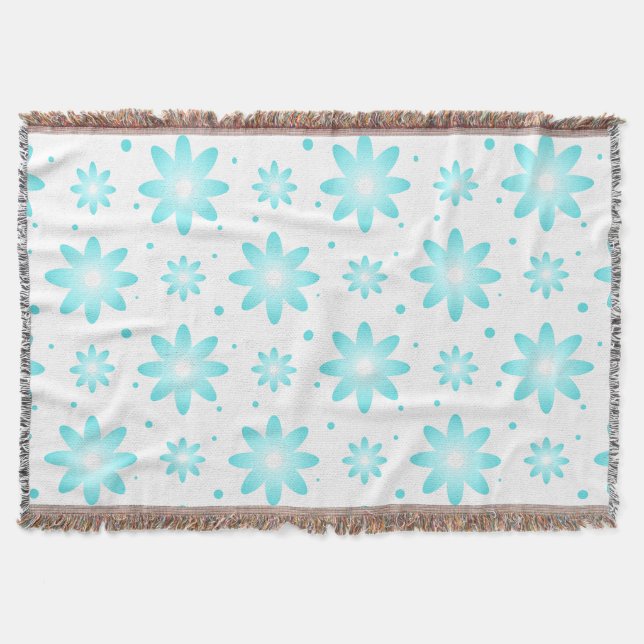 White and turquoise delicate daisy, dots pattern  throw blanket (Front)