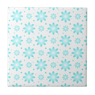 White and turquoise delicate daisy, dots pattern  tile
