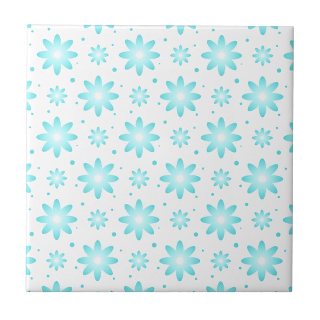 White and turquoise delicate daisy, dots pattern  tile (Front)