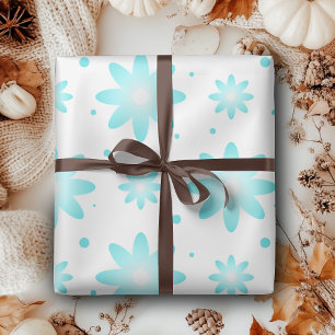 White and turquoise delicate daisy, dots pattern wrapping paper