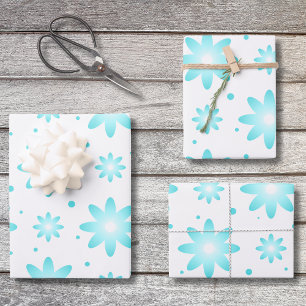 White and turquoise delicate daisy, dots pattern wrapping paper sheet
