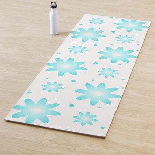 White and turquoise delicate daisy, dots pattern yoga mat