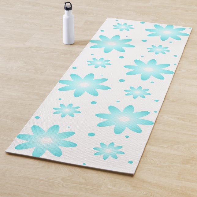 White and turquoise delicate daisy, dots pattern  yoga mat (In Situ)