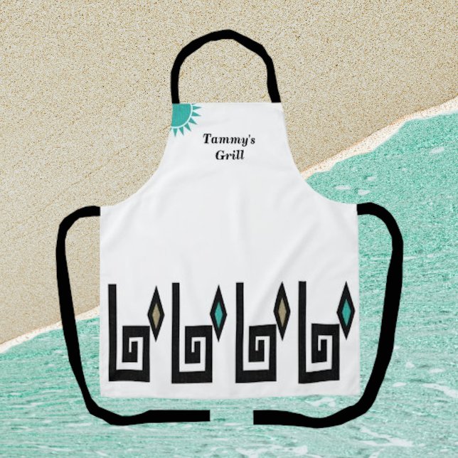 White and Turquoise Geometric Aztec Style Apron (Creator Uploaded)