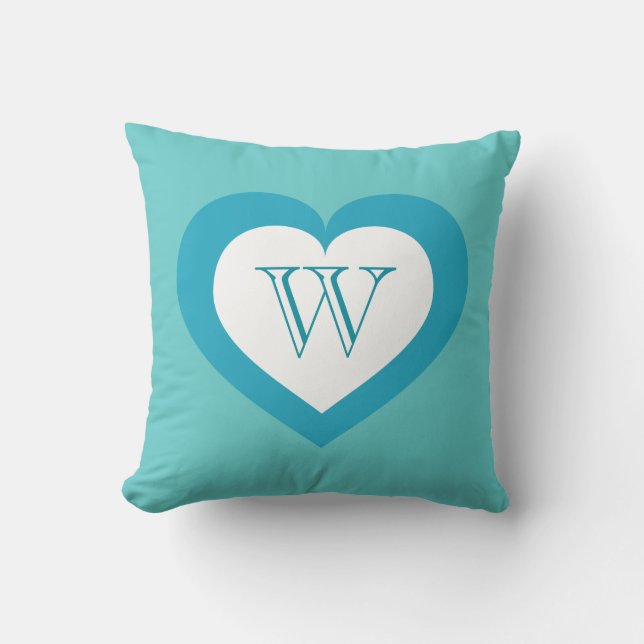 White and turquoise heart - monogram cushion (Front)
