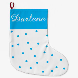 White and Turquoise Polka Dot: Large Christmas Stocking