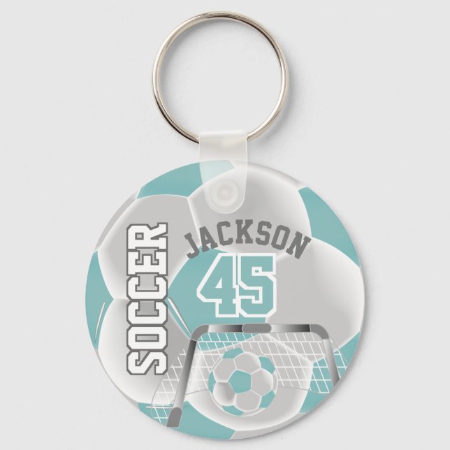 White and White Soccer ⚽ Ball  Sport Key Ring (Front)