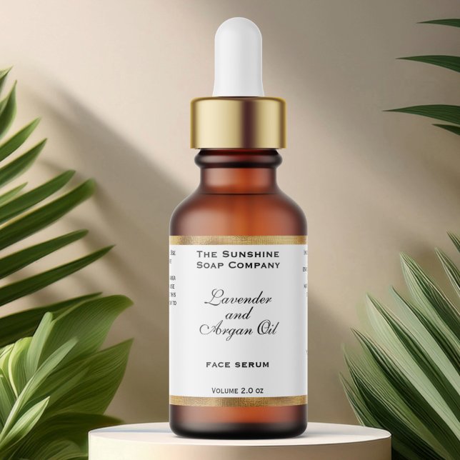 White and Woven Gold Foil Cosmetics Dropper Bottle Label (Creator Uploaded)