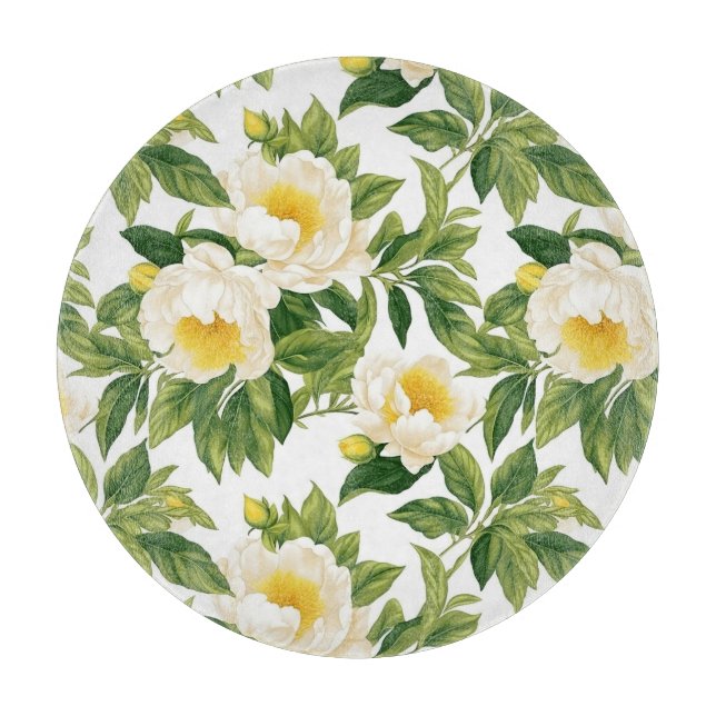 White and yellow Claire de Lune peonies Cutting Board (Front)