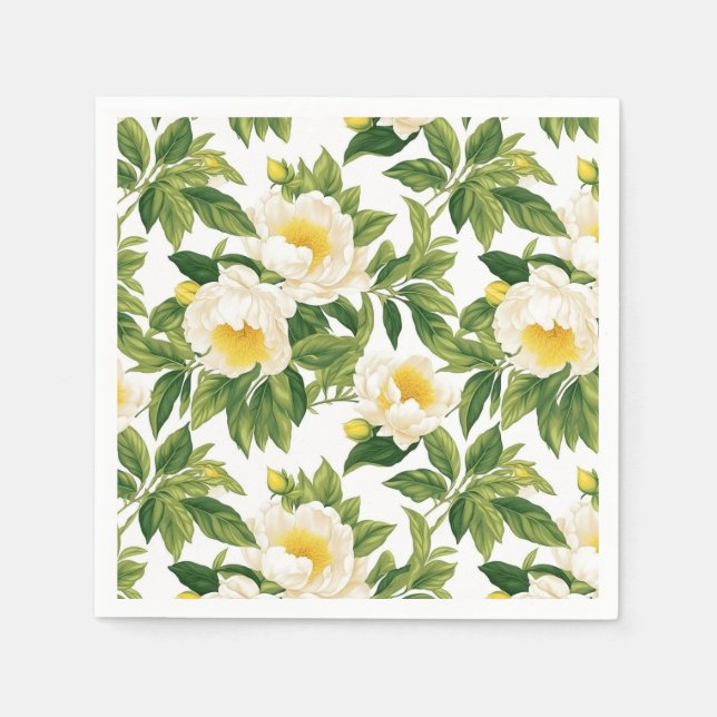 White and yellow Claire de Lune peonies Napkin (Front)
