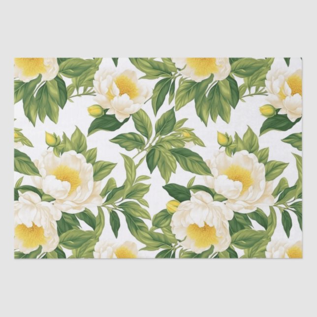 White and yellow Claire de Lune peonies Tissue Paper (Front)