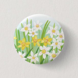 White and Yellow Daffodils 3 Cm Round Badge