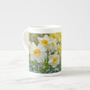 White and yellow daffodils bone china mug