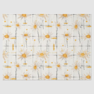 White and Yellow Daisies - Rustic Plaid Background Tissue Paper