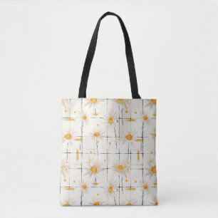 White and Yellow Daisies - Rustic Plaid Background Tote Bag