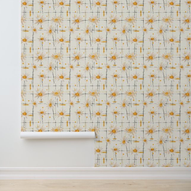White and Yellow Daisies - Rustic Plaid Background Wallpaper (Application)