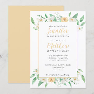 White and Yellow Floral Framed Floral Wedding Invitation