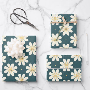 White and Yellow flower pattern Wrapping Paper Sheet