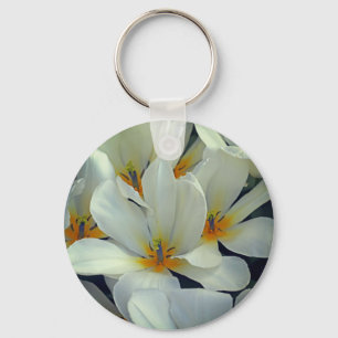 White and Yellow Flowers Close Up Key Ring
