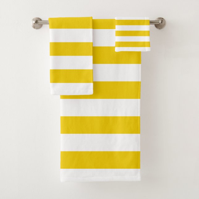 White and Yellow Horizontal Stripes Bath Towel Set (Insitu)