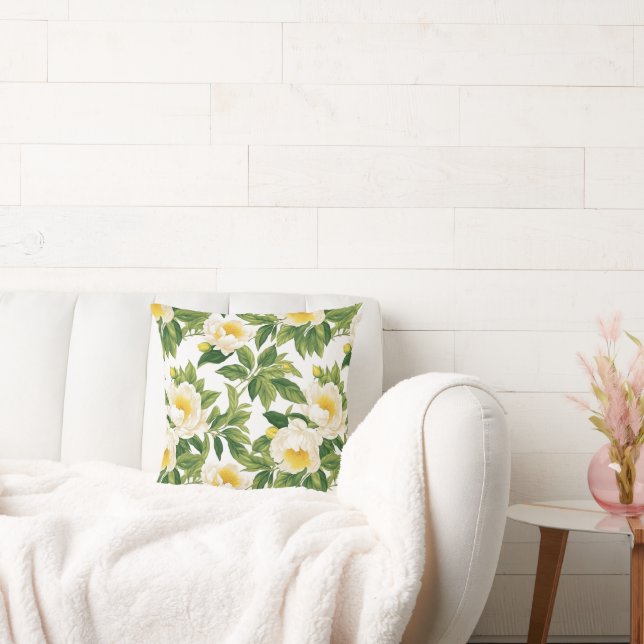 White and yellow peonies cushion (Couch)