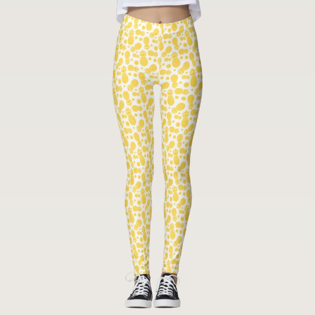 White and yellow pineapple flower leggings (Front)