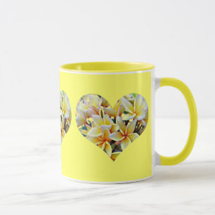 White and Yellow Plumeria Hearts on Yellow Mug