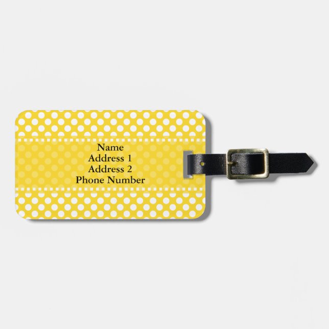 White and Yellow Polka Dot Luggage Tag (Front Horizontal)