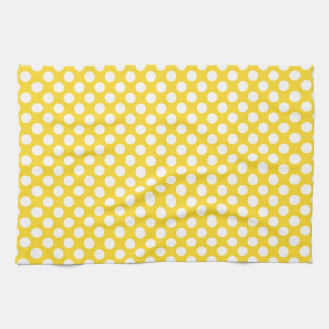 White and Yellow Polka Dot Tea Towel (Horizontal)