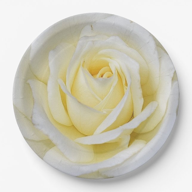 White and Yellow Rose Paper Plate (Front)