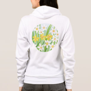 White and Yellow Spring Daffodils Illustration Hoodie
