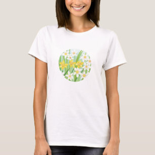White and Yellow Spring Daffodils Illustration T-Shirt