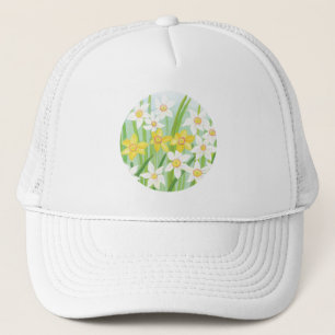 White and Yellow Spring Daffodils Illustration Trucker Hat