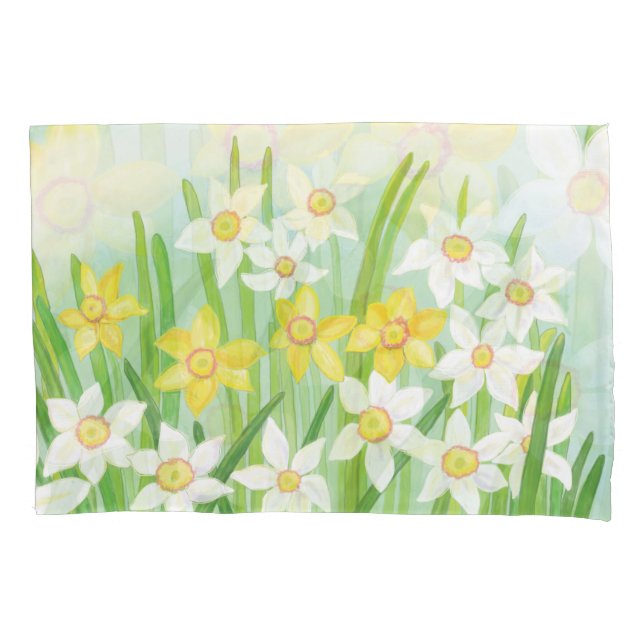 White and Yellow Spring Daffodils  Pillowcase (Front)