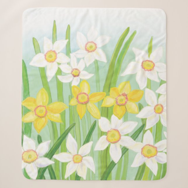 White and Yellow Spring Daffodils Sherpa Blanket (Front)