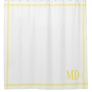 White and Yellow Striped Custom Initials Shower Curtain