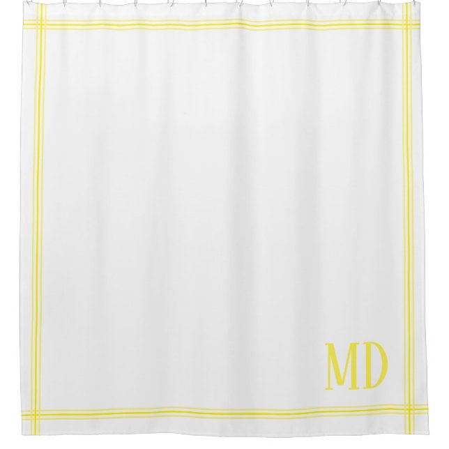  White and Yellow Striped Custom Initials Shower Curtain (Front)