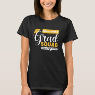 White and Yellow Text Female's Black Grad Squad T-Shirt