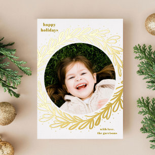 White and Yellow Watercolor Botanical Photo Frame Foil Holiday Card
