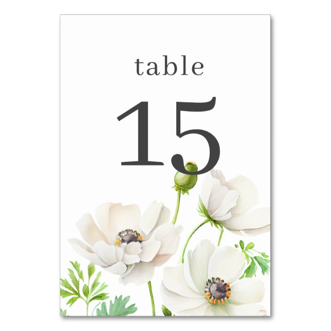 White Anemon Flower Table Number (Front)
